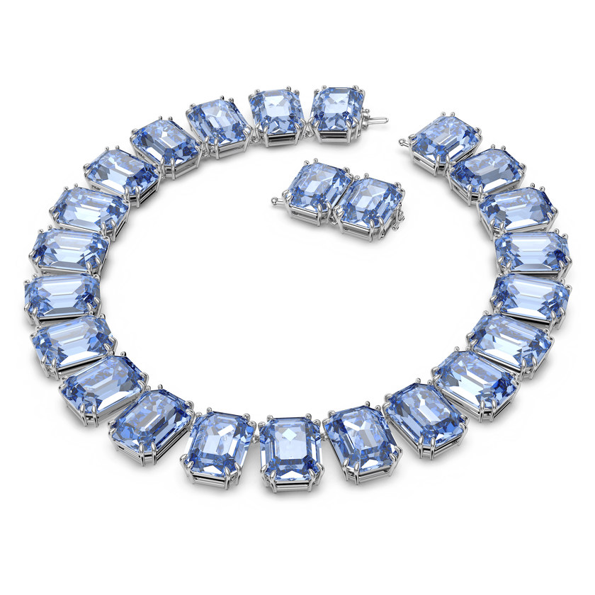 swarovski عقد millenia، مزدان بكريستالات مثمنة، لون أزرق، طلاء روديوم