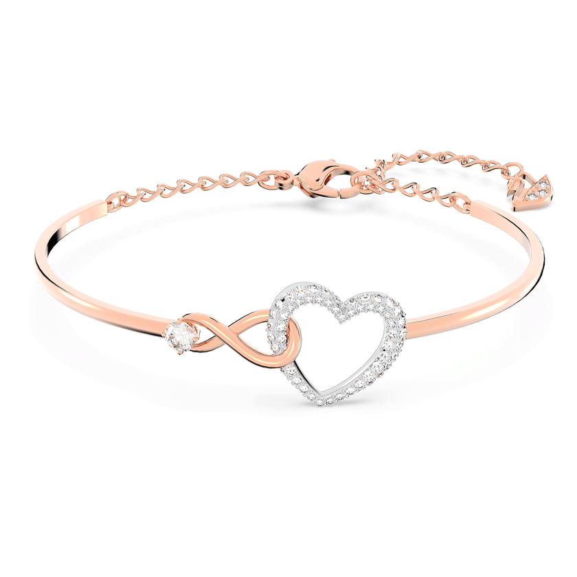 swarovski hyperbola bangle  infinity and heart  white  mixed metal finish