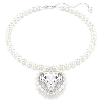 عقد ariana grande x swarovski، لؤلؤة كريستال، قطع على شكل قلب، شكل قلب، لون أبيض، طلاء روديوم