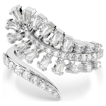 swarovski خاتم مفتوح vienna، قطع متنوع، شكل ريشة، لون أبيض، طلاء روديوم