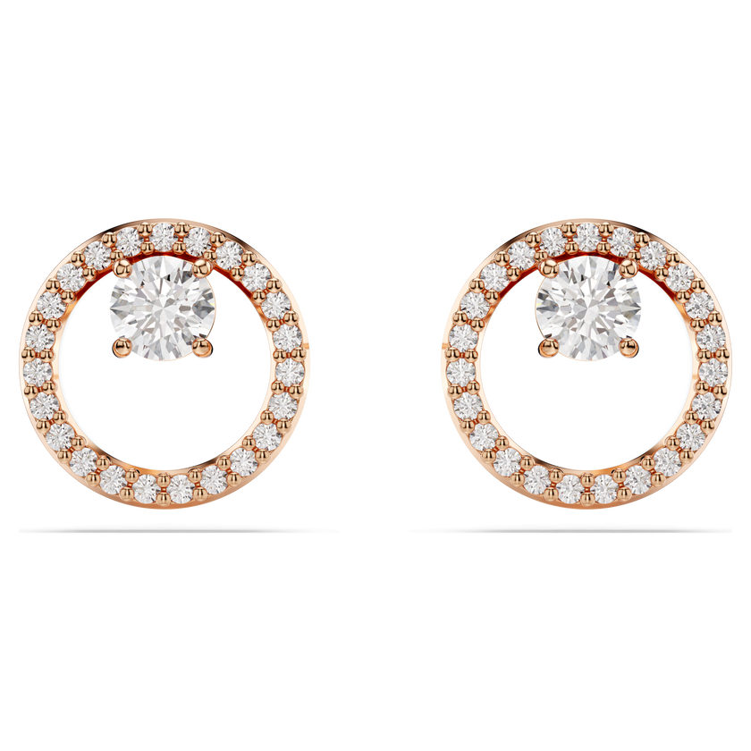 swarovski أقراط دبوسية constella، قطع مستدير، لون أبيض، طلاء باللون الذهبي الوردي