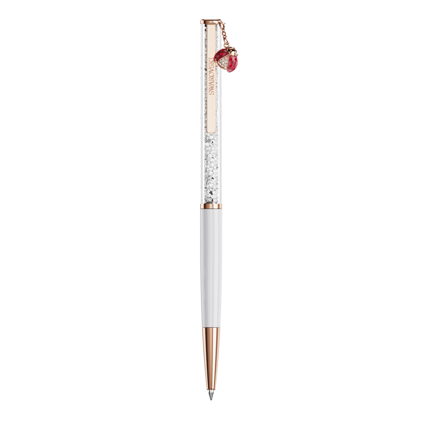swarovski crystalline ballpoint pen  ladybug  white  red lacquered  rose gold tone plated