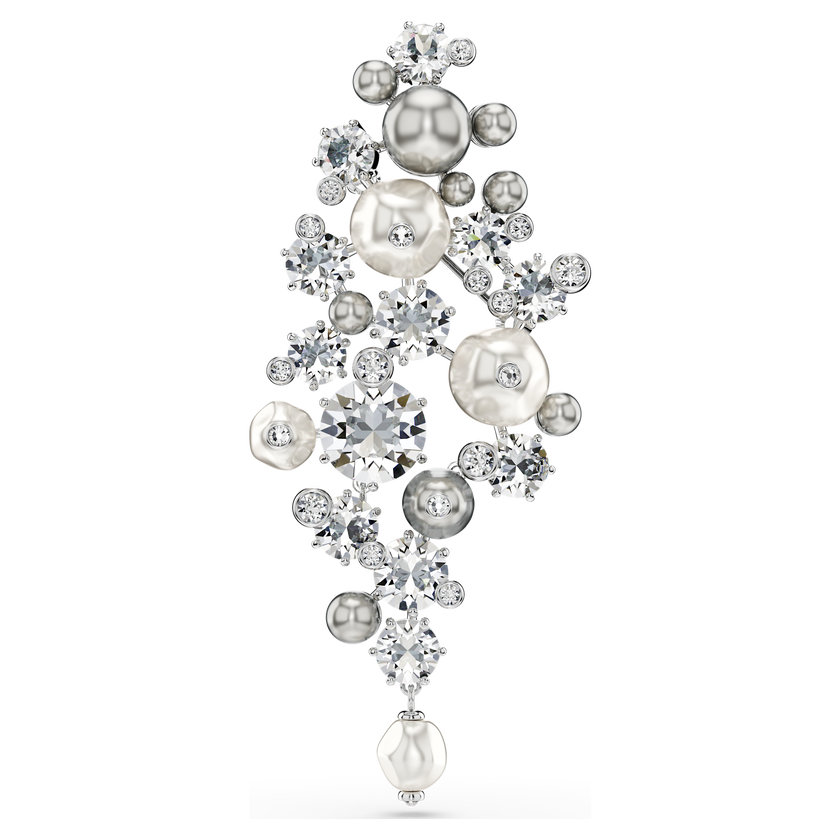 swarovski constella brooch  crystal pearl  round cut  white  rhodium plated