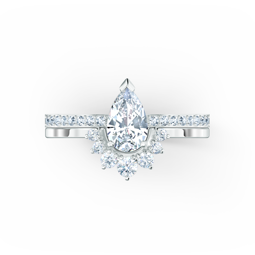 swarovski مجموعة خواتم attract على شكل كمثري، لون أبيض، طلاء روديوم