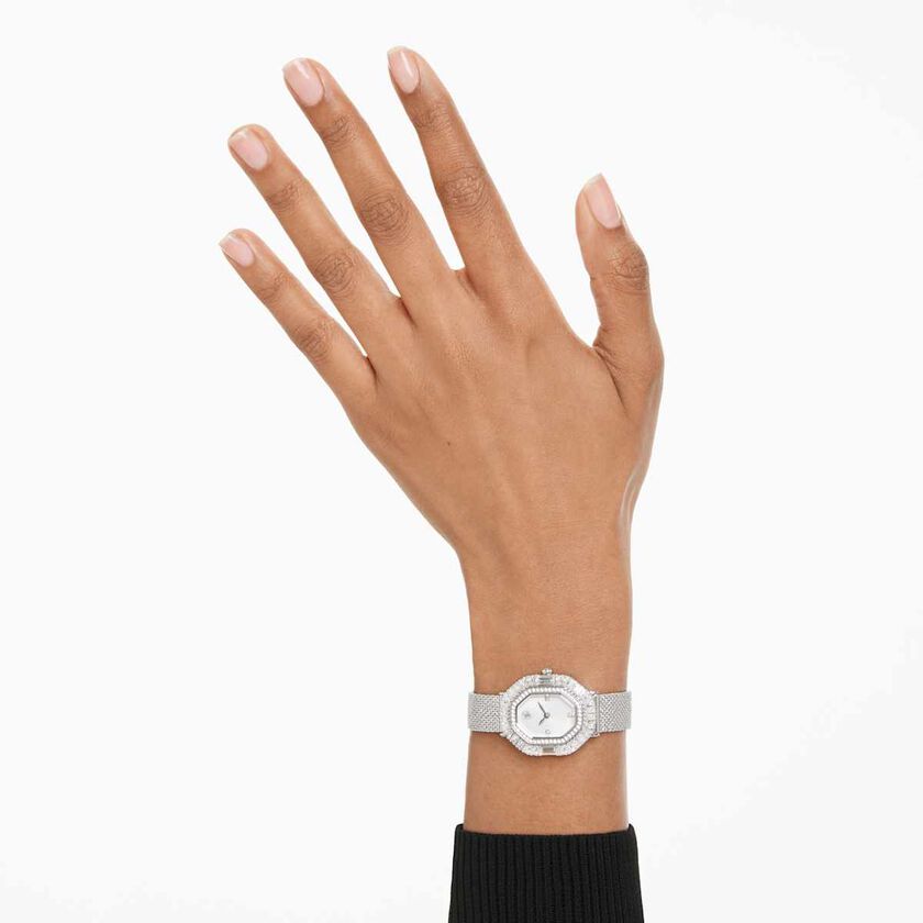 swarovski ساعة matrix octagon، سوار معدني، لون فضي، ستانلس ستيل