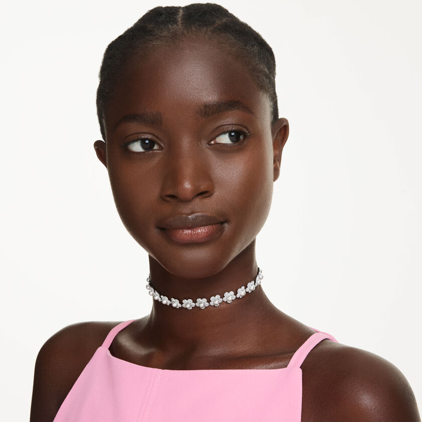 ariana grande x swarovski choker  crystal pearl  round cut  white  rhodium plated
