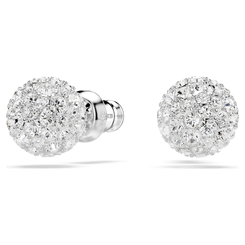 swarovski dextera stud earrings  round cut  sphere  white  rhodium plated