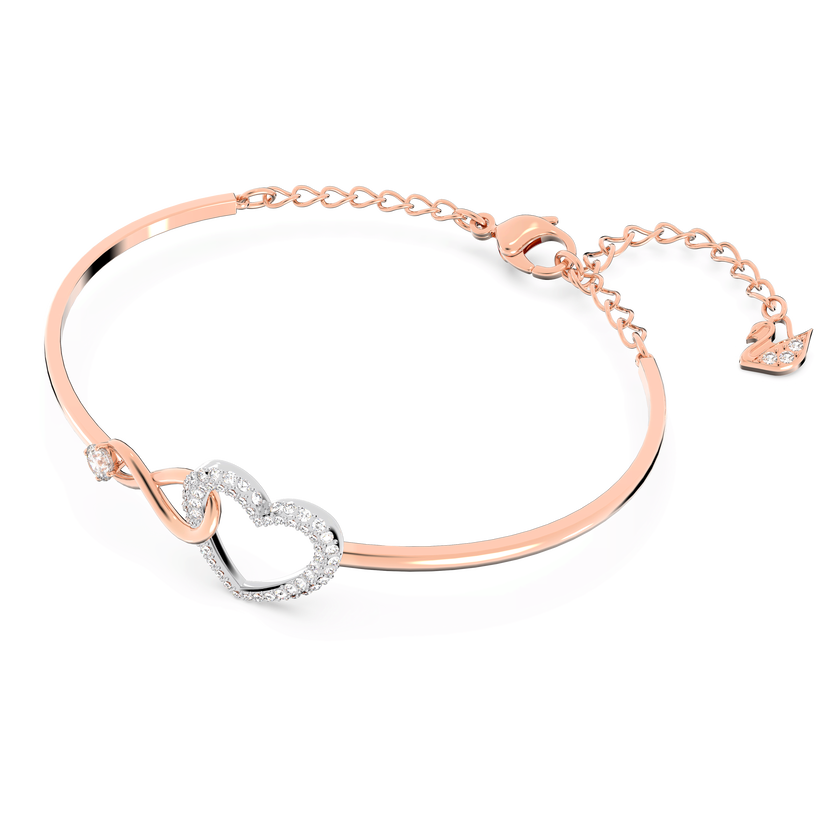 swarovski hyperbola bangle  infinity and heart  white  mixed metal finish