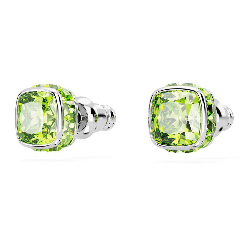 swarovski birthstone stud earrings  square cut  august  green  rhodium plated