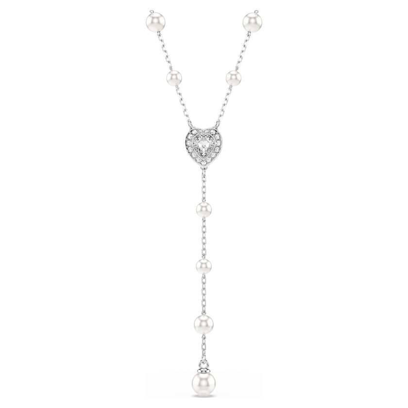 عقد على شكل y ariana grande x swarovski، قطع متنوع، شكل قلب، لون أبيض، طلاء روديوم