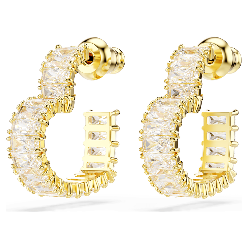 swarovski matrix hoop earrings  baguette cut  heart  small  white  gold tone plated