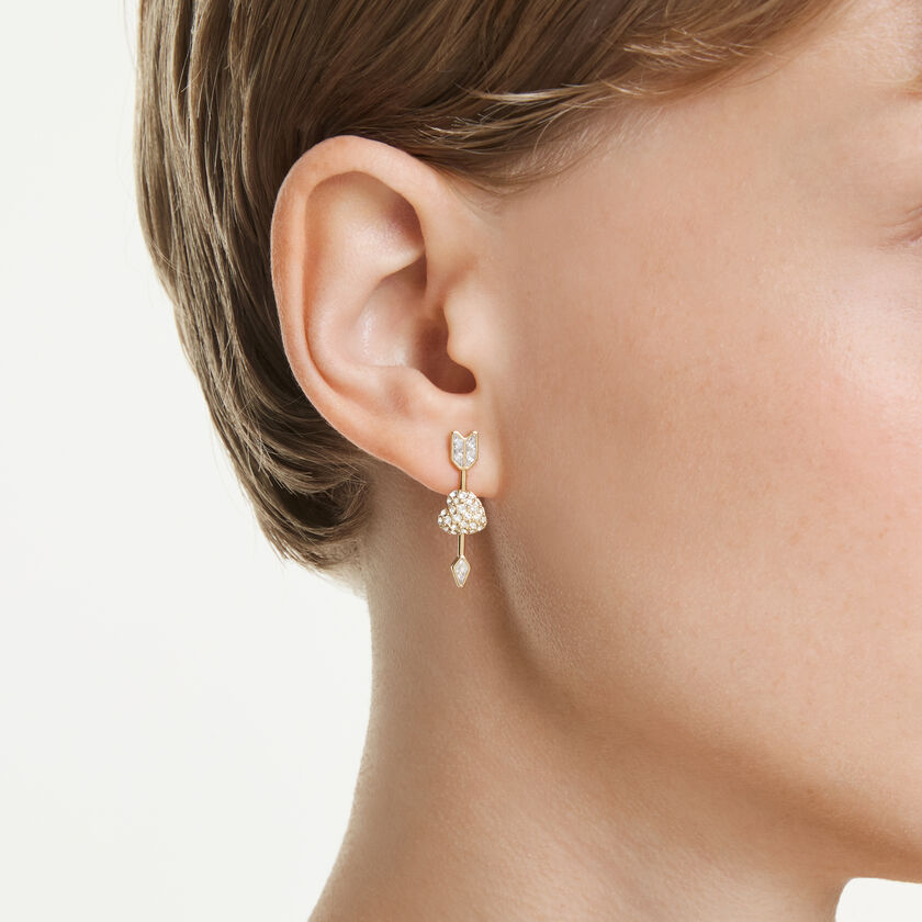 swarovski أقراط متدلية idyllia، قطع متنوع، شكل قلب وسهم، لون أبيض، طلاء باللون الذهبي