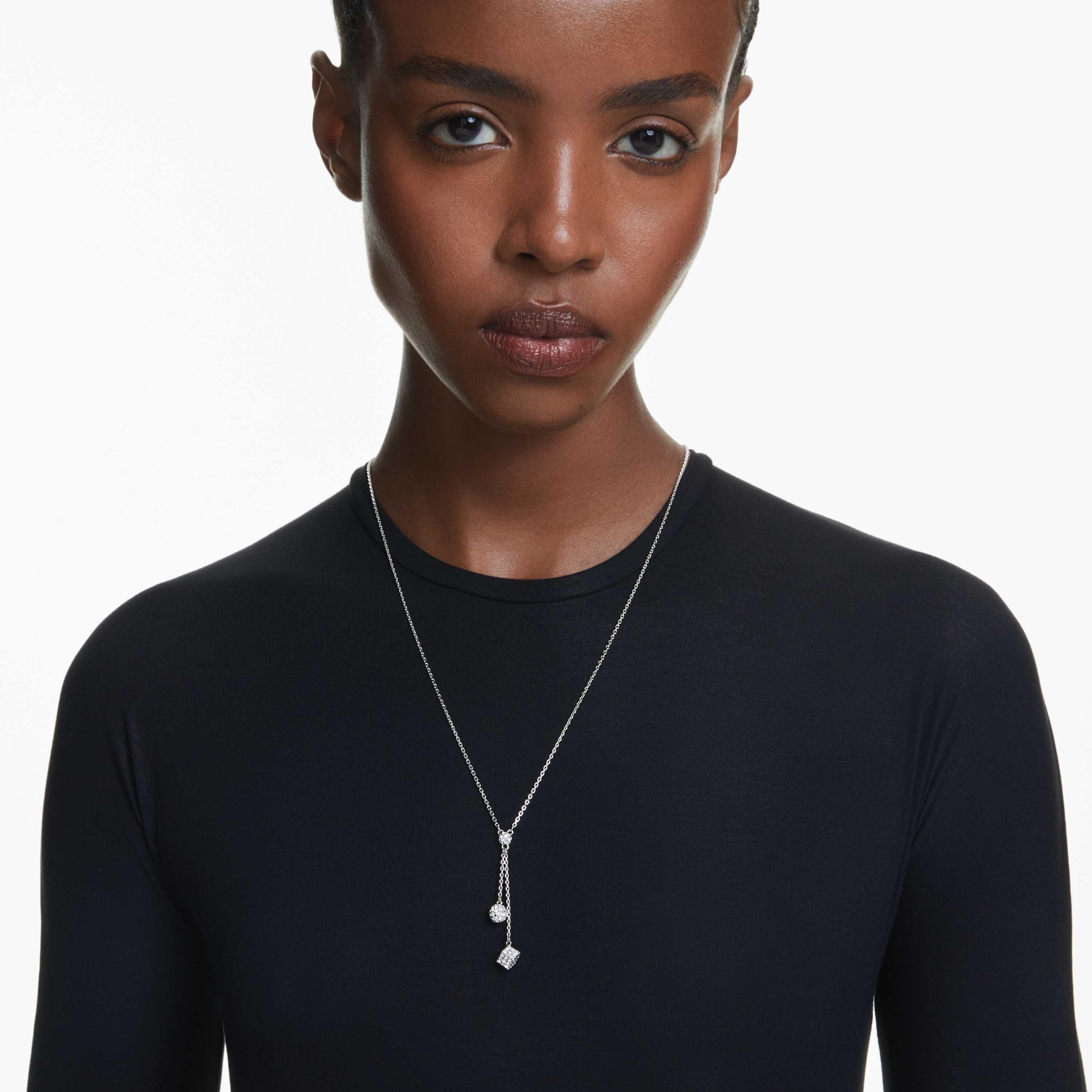 swarovski dextera y pendant  round cut  sphere and cube  white  rhodium plated