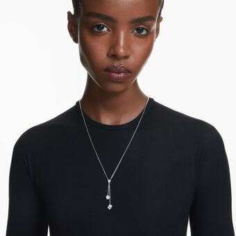 swarovski عقد dextera على شكل حرف y، قطع مستدير، كرة ومكعب، لون أبيض، طلاء روديوم