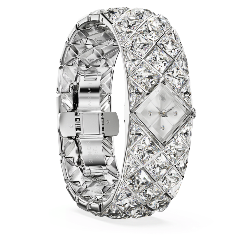 swarovski ساعة curiosa bangle، صناعة سويسرية، سوار كريستال، لون فضي، ستانلس ستيل