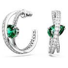 Hyperbola hoop earrings, Carbon neutral zirconia, Mixed cuts, Green, Rhodium plated