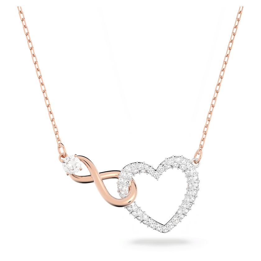 swarovski عقد hyperbola، على شكل لانهاية وقلب، لون أبيض، لمسة نهائية من معادن مختلطة