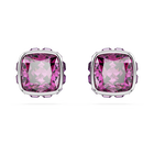 swarovski birthstone stud earrings  square cut  february  purple  rhodium plated