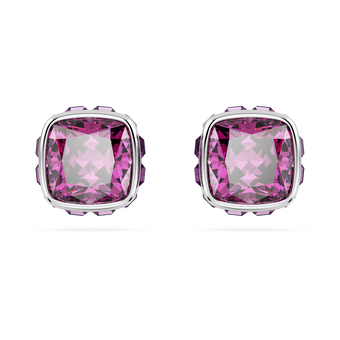 swarovski birthstone stud earrings  square cut  february  purple  rhodium plated