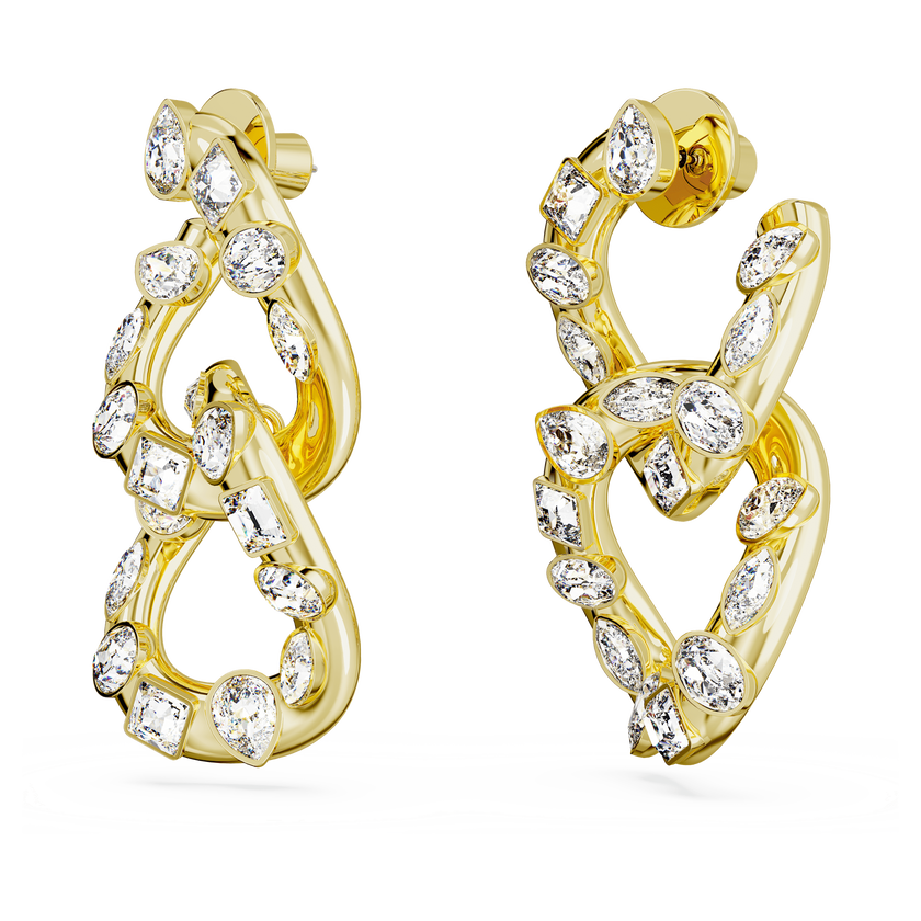 swarovski أقراط حلقية imber، قطع متنوع، حلقات متداخلة، لون أبيض، طلاء بلون ذهبي