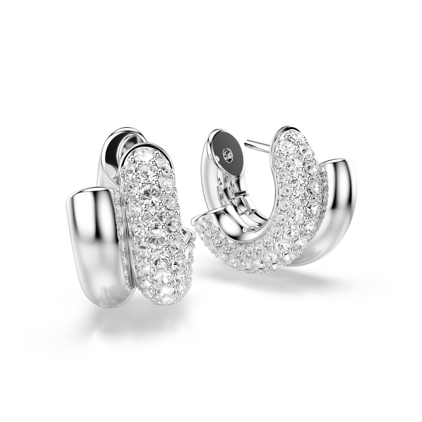 swarovski أقراط حلقية dextera، قطع مستدير، حجم صغير، لون أبيض، طلاء روديوم
