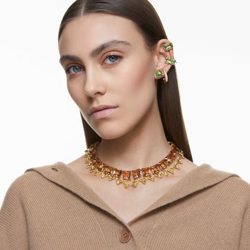 swarovski عقد millenia، مزدان بكريستالات مثلثة، لون أصفر، طلاء باللون الذهبي