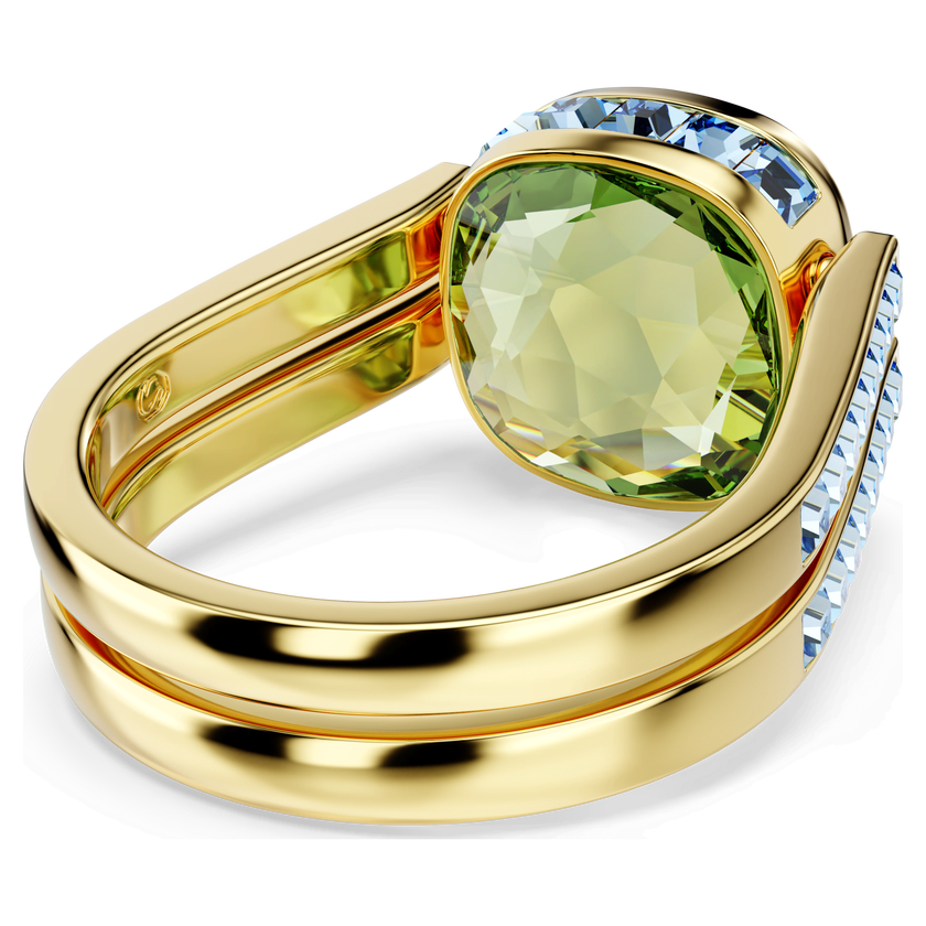 swarovski chroma ring  cushion cut  multicolored  gold tone plated