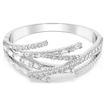 Matrix bangle, Mixed cuts, White, Rhodium plated swarovski matrix bangle mixed cuts white rhodium plated