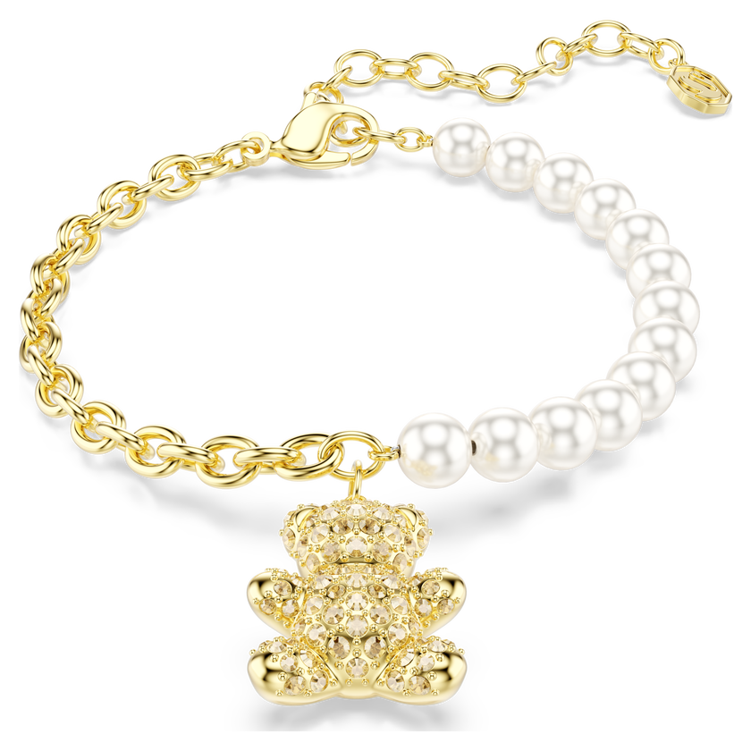 swarovski idyllia bracelet  crystal pearl  round cut  teddy  gold tone  18k gold finish