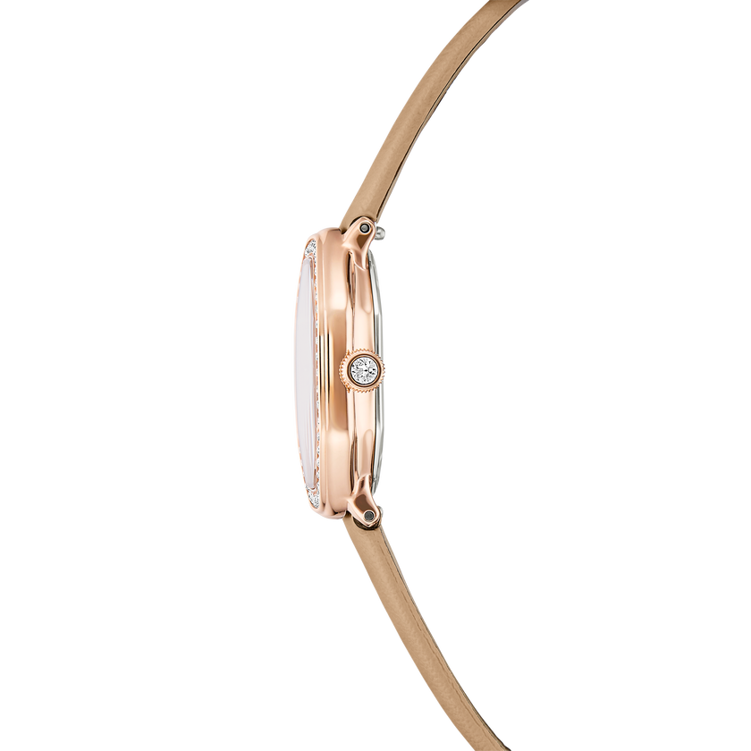 swarovski dextera octagon watch  swiss made  leather strap  brown  rose gold tone finish
