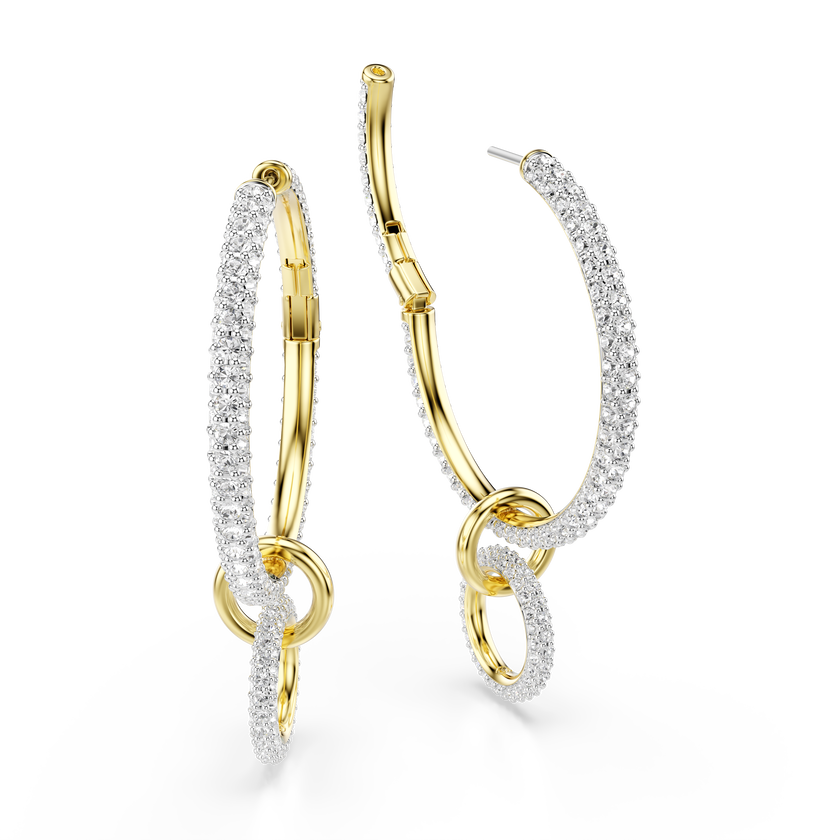 swarovski dextera hoop earrings  round cut  white  18k gold finish