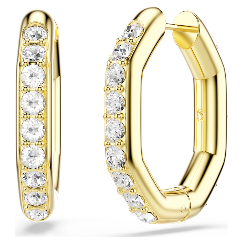 swarovski dextera hoop earrings  octagon shape  round cut  white  gold tone plated