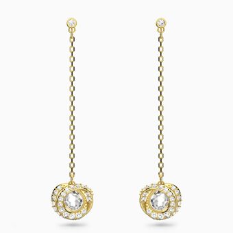 Generation drop earrings, Long, White, Gold-tone plated
