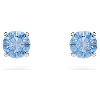 swarovski stilla attract stud earrings  round cut  blue  rhodium plated