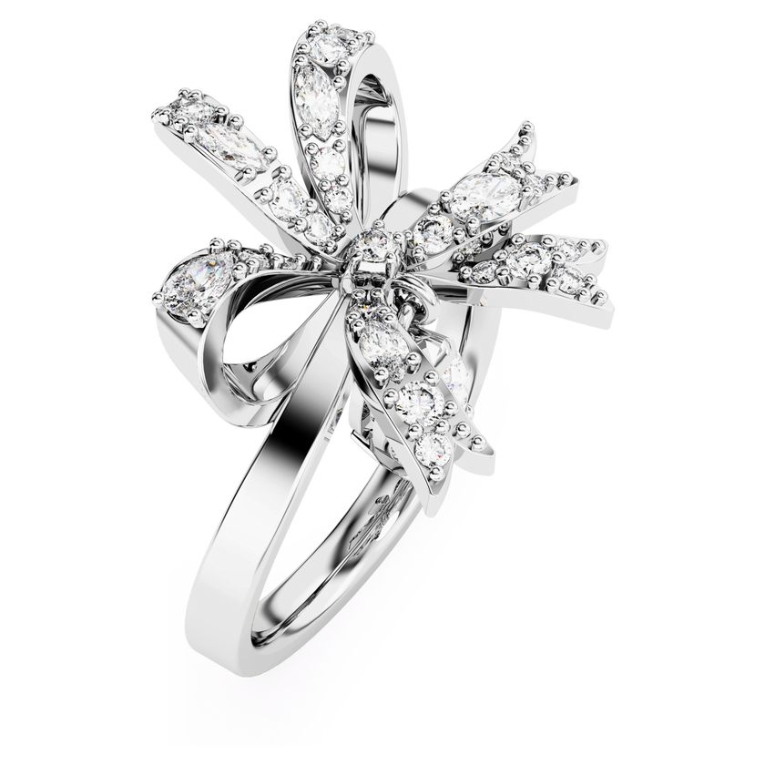 swarovski خاتم volta كوكتيل، على شكل أنشوطة، حجم صغير، لون أبيض، طلاء روديوم