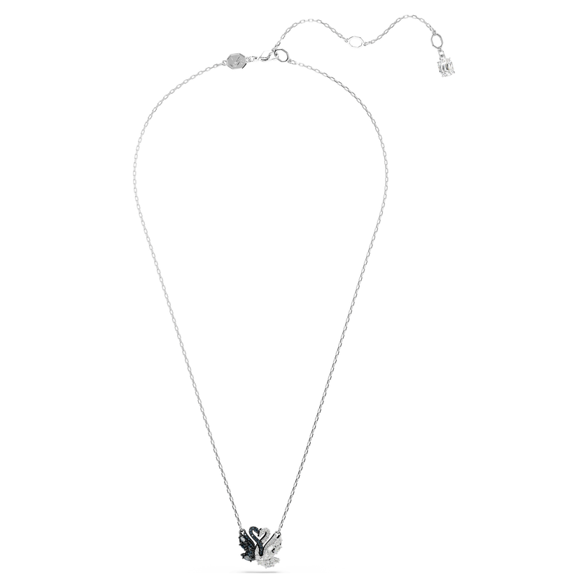 swarovski قلادة swan، شكل بجعة، لون أسود، طلاء روديوم