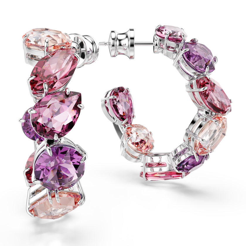 swarovski gema hoop earrings  pink  rhodium plated