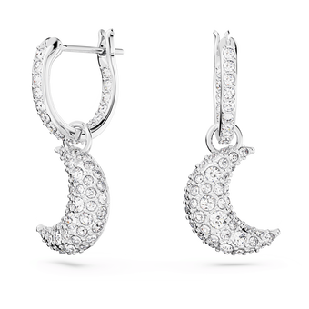 swarovski sublima drop earrings  moon  white  rhodium plated