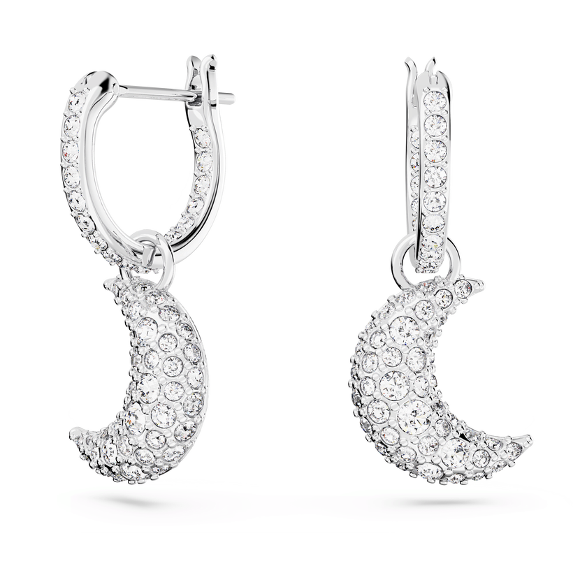 swarovski أقراط متدلية sublima، على شكل هلال، لون أبيض، طلاء روديوم