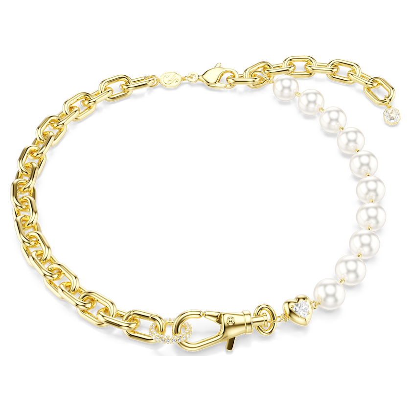 swarovski عقد idyllia، لؤلؤ كريستال، لون أبيض، لمسة نهائية من الذهب عيار 18 قيراط