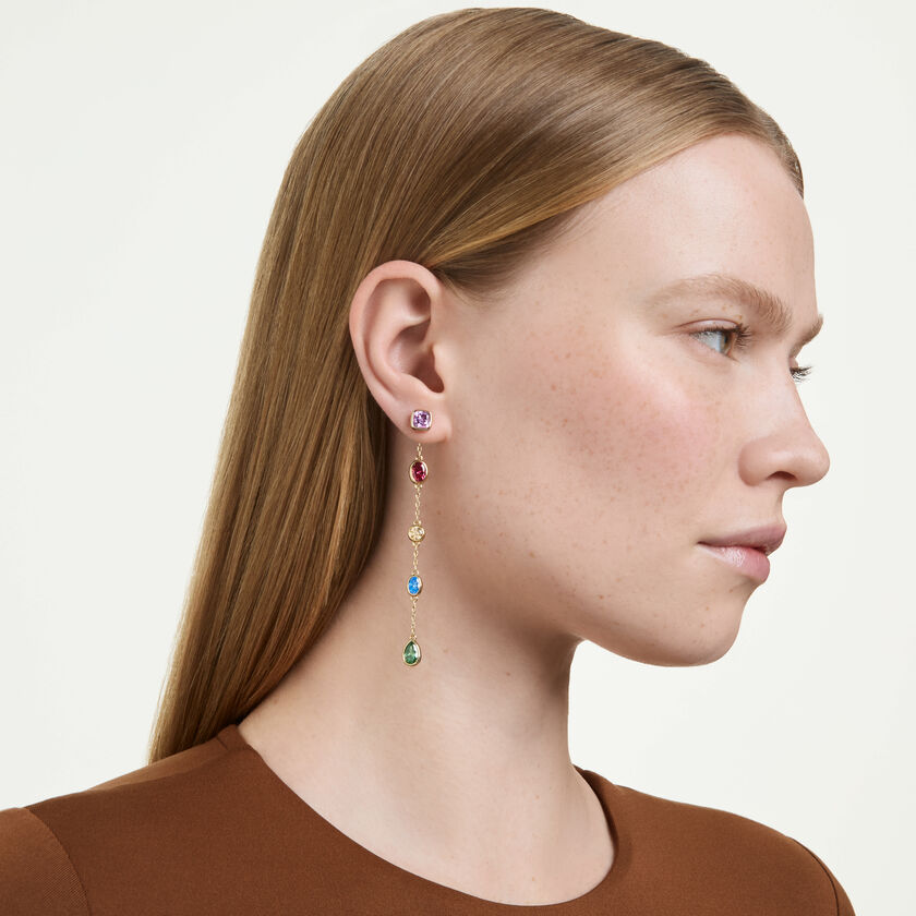 swarovski imber drop earrings  mixed cuts  multicolored  18k gold finish