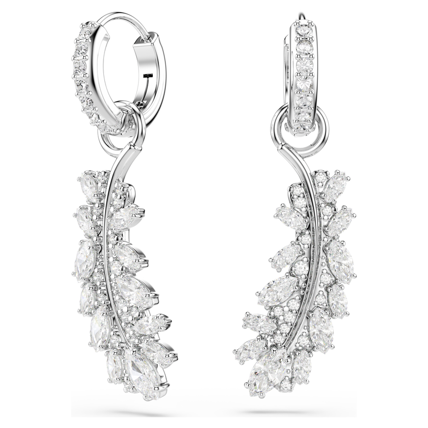 swarovski أقراط vienna، قطع متنوع، شكل ريشة، لون أبيض، طلاء روديوم