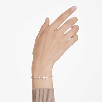 swarovski constella tennis bracelet  crystal pearl  round cuts  white  rhodium plated