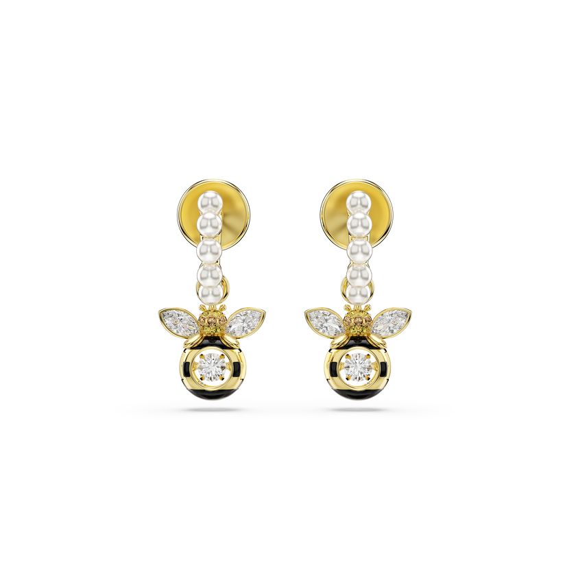 swarovski idyllia drop earrings  crystal pearl  mixed cuts  bee  multicolored  18k gold finish