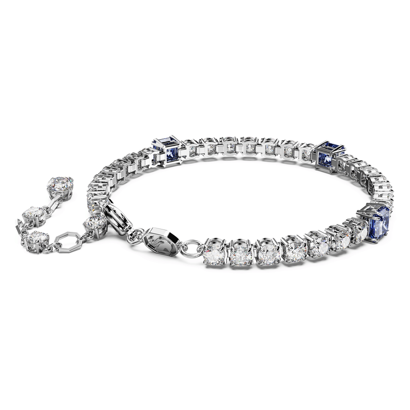 swarovski matrix tennis bracelet  mixed cuts  blue  rhodium plated