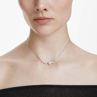 swarovski constella necklace  crystal pearl  round cuts  white  rhodium plated