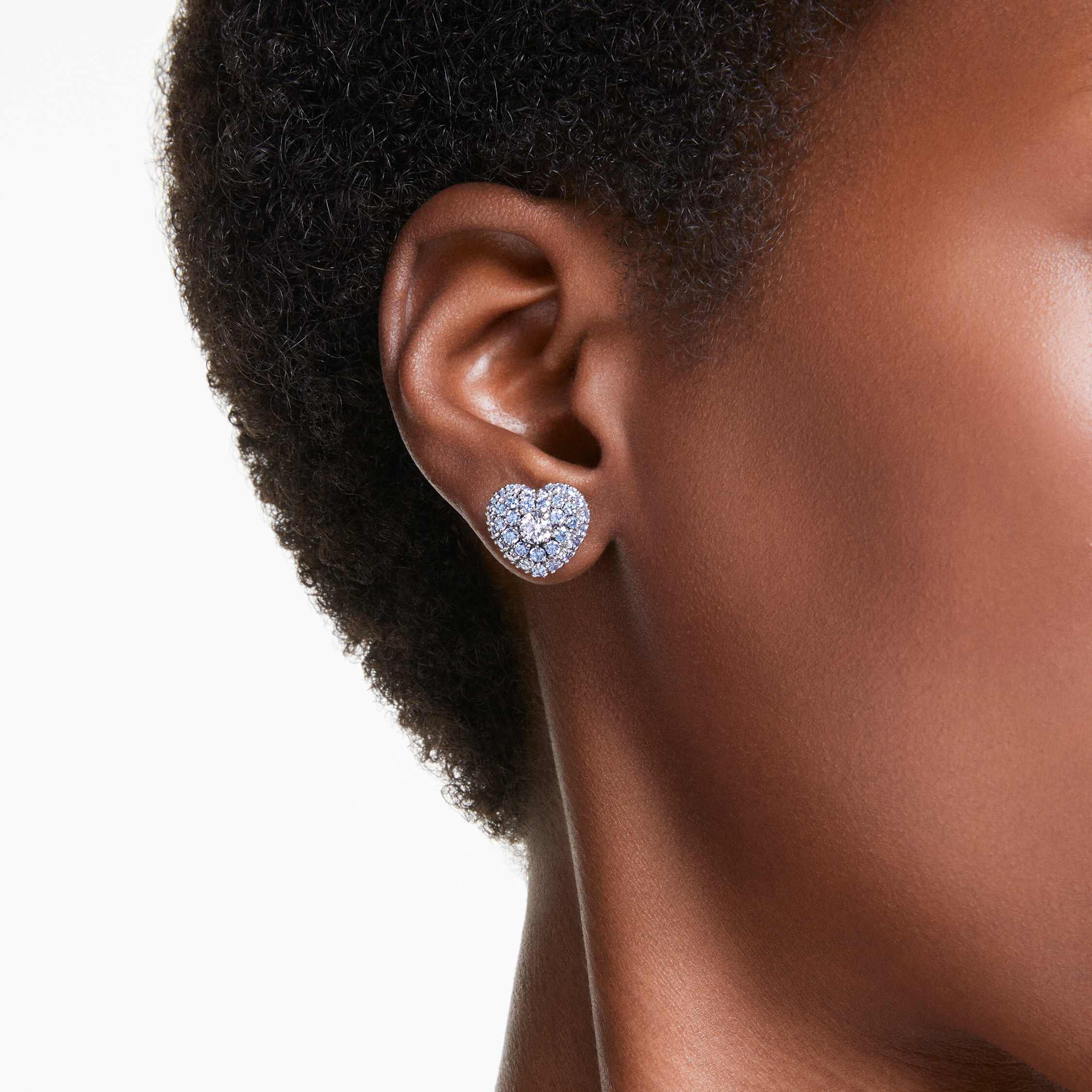 swarovski idyllia stud earrings  heart  blue  rhodium plated