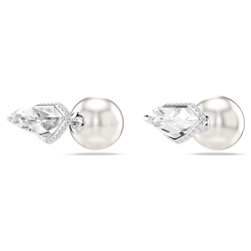 swarovski أقراط دبوسية lucent، أحجار كريستال صغيرة متراصة، شكل كرة، لون أبيض، طلاء روديوم