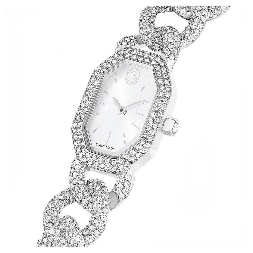 swarovski dextera chain watch  swiss made  crystal bracelet  silver tone  stainless steel