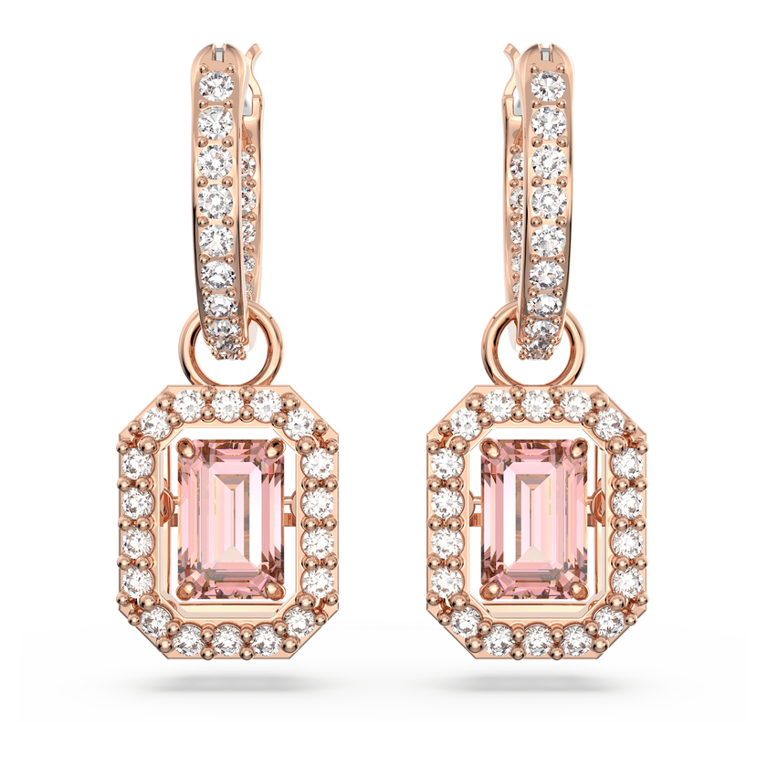 swarovski una drop earrings  octagon cut  pink  rose gold tone plated